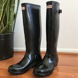 Hunter Original Tall Rain Boots Black Gloss Knee 7